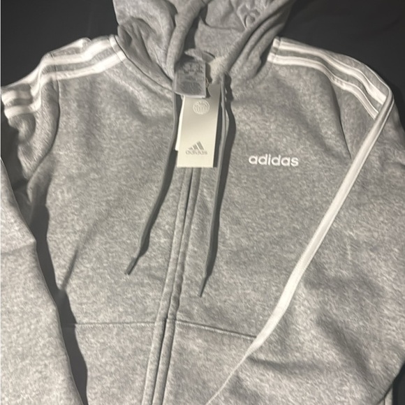 Adidas Heather Gray Hoodie with White Accents - Picture 1 of 6